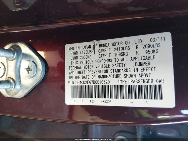 Aukcja sprzedaży 2011 Acura Tsx 2.4, vin: JH4CU2F67BC010520, numer aukcji: 44809750
