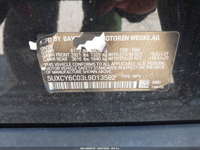 Aukcja sprzedaży 2020 Bmw X6 Xdrive40i, vin: 5UXCY6C03L9D13582, numer aukcji: 44809752