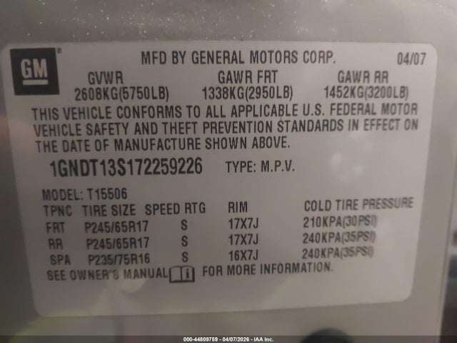 2007 CHEVROLET TRAILBLAZER 1GNDT13S172259226 Photo 8