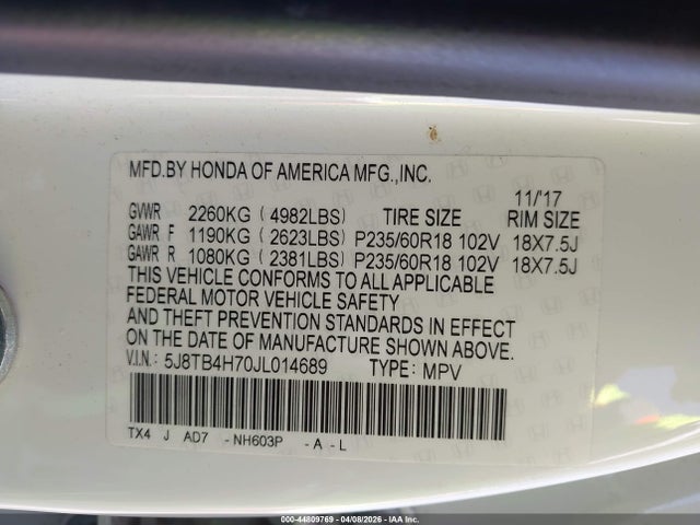 5J8TB4H70JL014689 Acura Rdx Advance Package