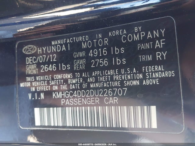 Продажа на аукционе авто 2013 Hyundai Genesis 3.8, vin: KMHGC4DD2DU226707, номер лота: 44809773
