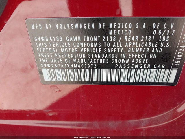 Продаж на аукціоні авто 2017 Volkswagen Jetta 1.4t S, vin: 3VW2B7AJXHM409972, номер лоту: 44809777