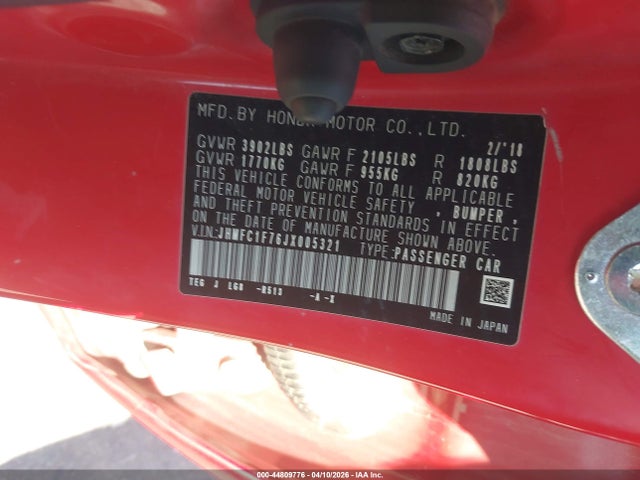 Honda Civic Ex-l 2018 JHMFC1F76JX005321 Image 9