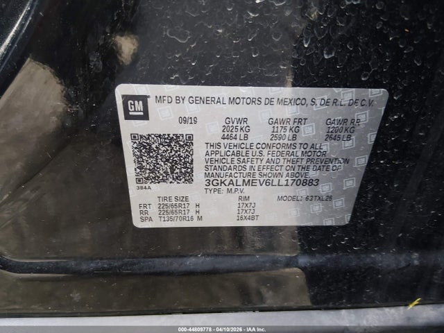 Aukcja sprzedaży 2020 Gmc Terrain Fwd Sle, vin: 3GKALMEV6LL170883, numer aukcji: 44809778