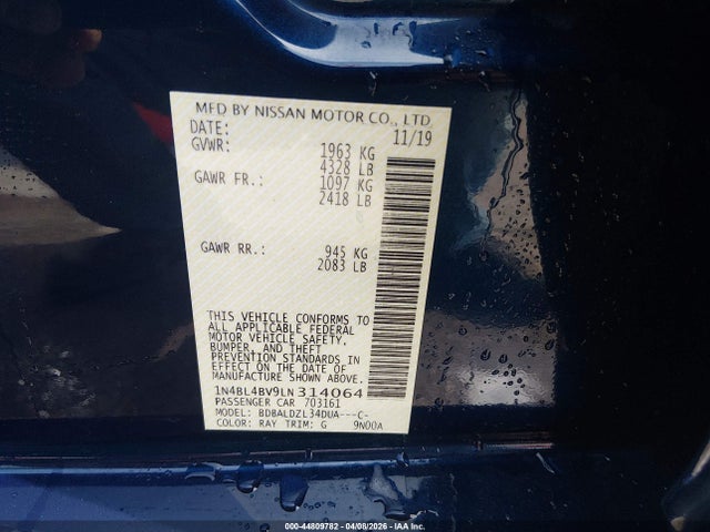 2020 Nissan Altima S Fwd მანქანა იყიდება აუქციონზე, vin: 1N4BL4BV9LN314064, აუქციონის ნომერი: 44809782