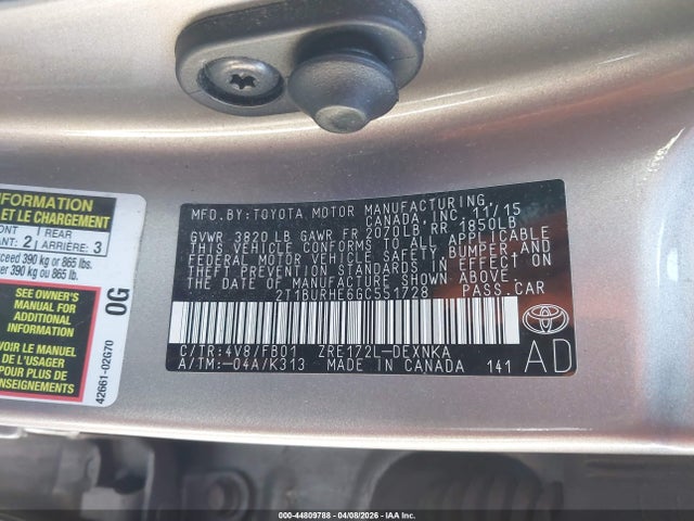2T1BURHE6GC551728 Toyota COROLLA LE