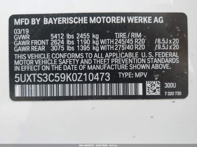 5UXTS3C59K0Z10473 BMW X3 M40i