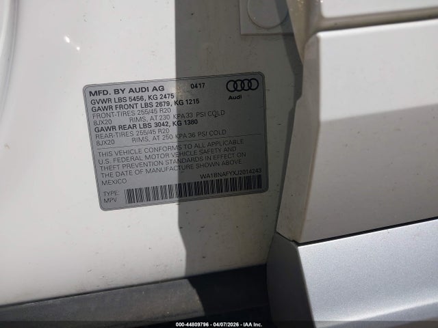Auction sale of the 2018 Audi Q5 2.0t Premium/2.0t Tech Premium, vin: WA1BNAFYXJ2014243, lot number: 44809796