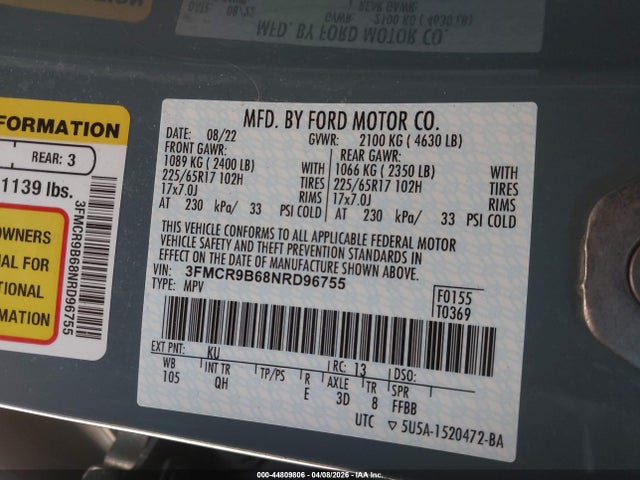 2022 FORD BRONCO SPORT 3FMCR9B68NRD96755 Photo 8