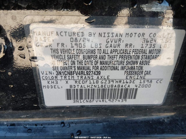 Aukcja sprzedaży 2024 Nissan Versa 1.6 Sr, vin: 3N1CN8FV4RL927439, numer aukcji: 44809817