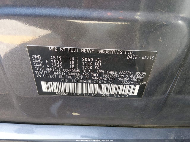 4S3BNAH64G3060350 Subaru Legacy 2.5i Premium