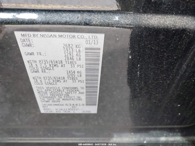 Продаж на аукціоні авто 2013 Nissan Pathfinder Sv, vin: 5N1AR2MN0DC634419, номер лоту: 44809843