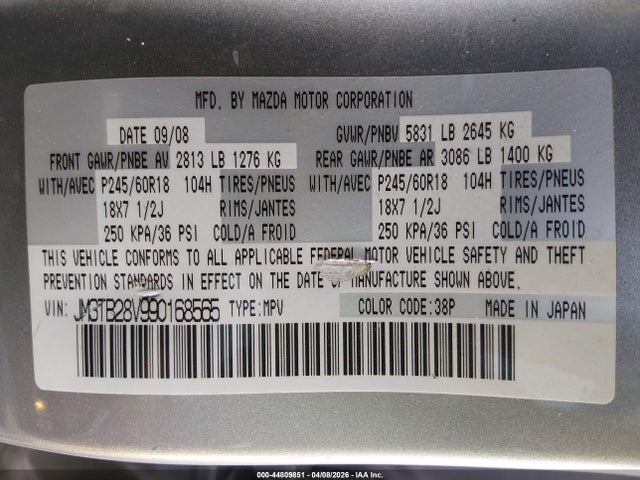 Aukcja sprzedaży 2009 Mazda Cx-9 Sport, vin: JM3TB28V990168565, numer aukcji: 44809851