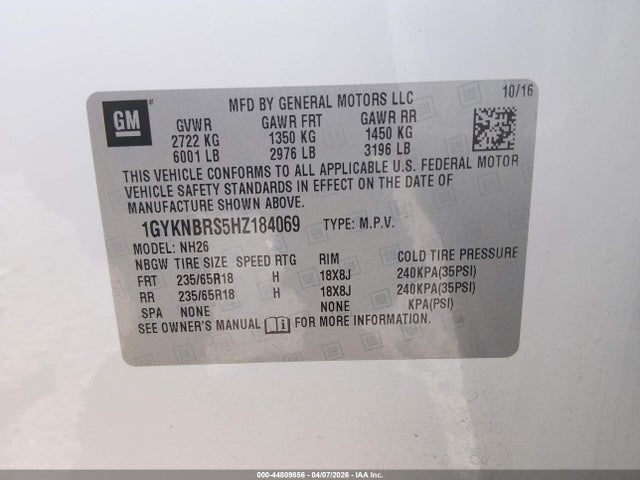 Продаж на аукціоні авто 2017 Cadillac Xt5 Luxury, vin: 1GYKNBRS5HZ184069, номер лоту: 44809856