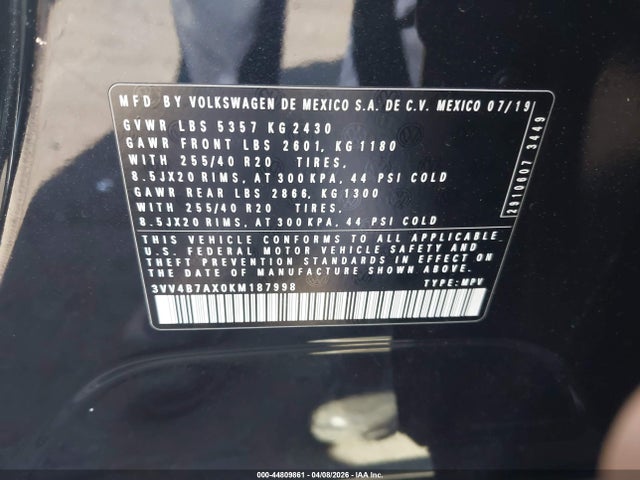 3VV4B7AX0KM187998 Volkswagen Tiguan 2.0t Sel Premium/2.0t Sel Premium R-line