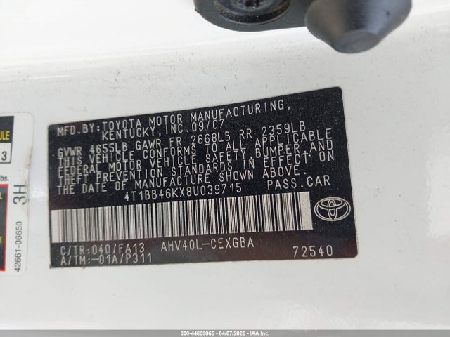 2008 TOYOTA CAMRY HYBRID 4T1BB46KX8U039715 Photo 8