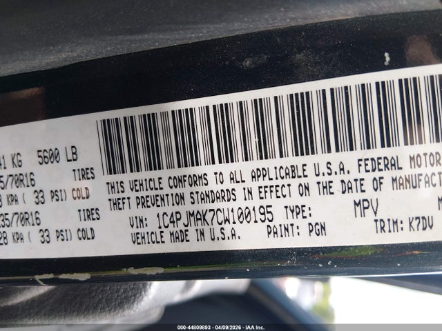 2012 Jeep Liberty Sport მანქანა იყიდება აუქციონზე, vin: 1C4PJMAK7CW100195, აუქციონის ნომერი: 44809893