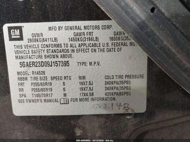 Продажа на аукционе авто 2009 Buick Enclave Cxl, vin: 5GAER23D09J157395, номер лота: 44809902