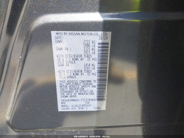 Nissan Pathfinder Sv 2014 5N1AR2MN0EC722940 Image 9
