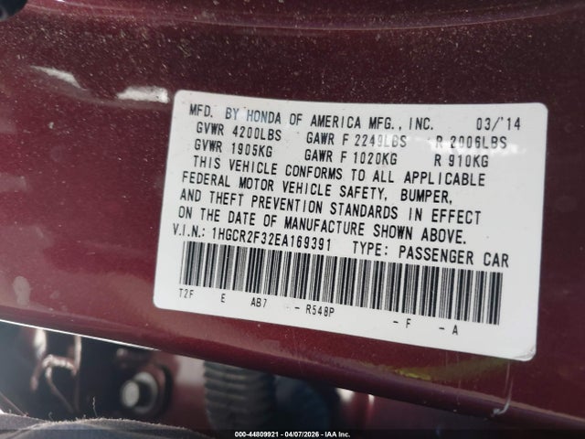 Honda ACCORD LX 2014 1HGCR2F32EA169391 Image 24