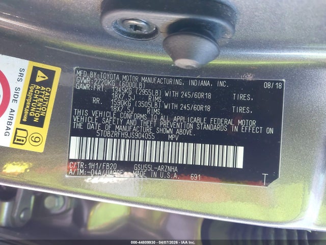 Toyota Highlander Le 2018 5TDBZRFH9JS904055 Image 9