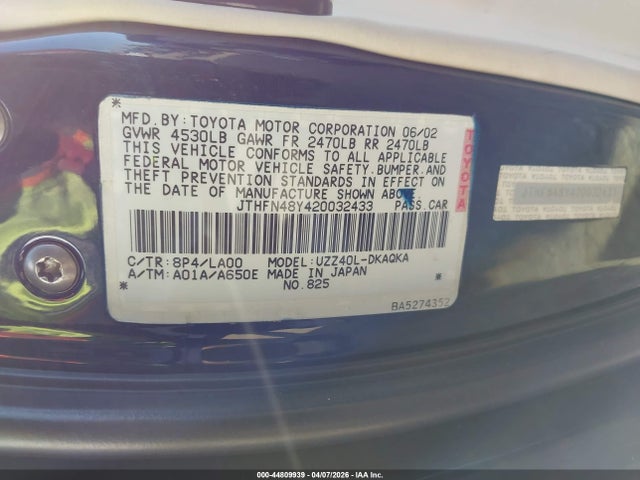 Продажа на аукционе авто 2002 Lexus Sc 430, vin: JTHFN48Y420032433, номер лота: 44809939