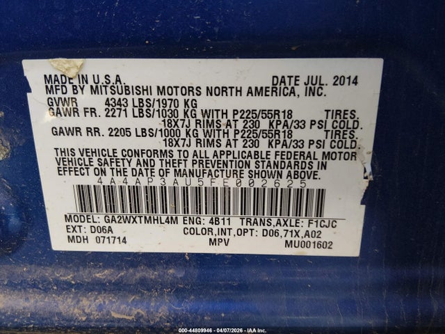 2015 MITSUBISHI OUTLANDER SPORT 4A4AP3AU5FE002625 Photo 8