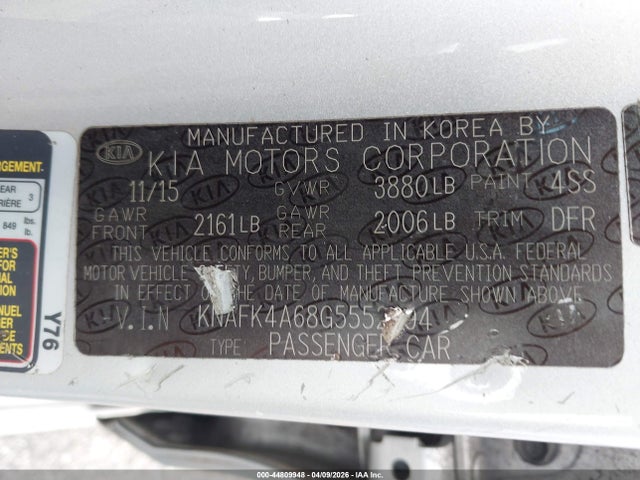 2016 Kia Forte Lx მანქანა იყიდება აუქციონზე, vin: KNAFK4A68G5552094, აუქციონის ნომერი: 44809948
