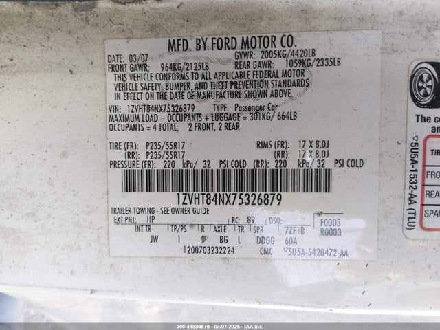 2007 FORD MUSTANG 1ZVHT84NX75326879 Photo 8