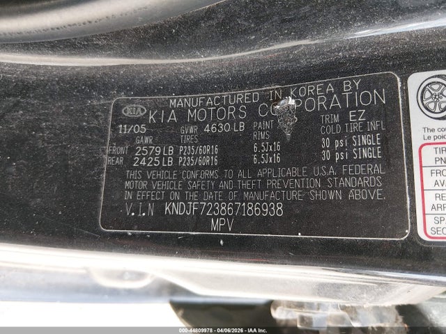 Продажа на аукционе авто 2006 Kia Sportage Ex V6/lx V6, vin: KNDJF723867186938, номер лота: 44809978