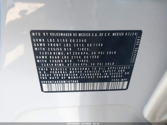 Aukcja sprzedaży 2024 Volkswagen Tiguan 2.0t Se/2.0t Wolfsburg Edition, vin: 3VV3B7AX5RM167865, numer aukcji: 44809993