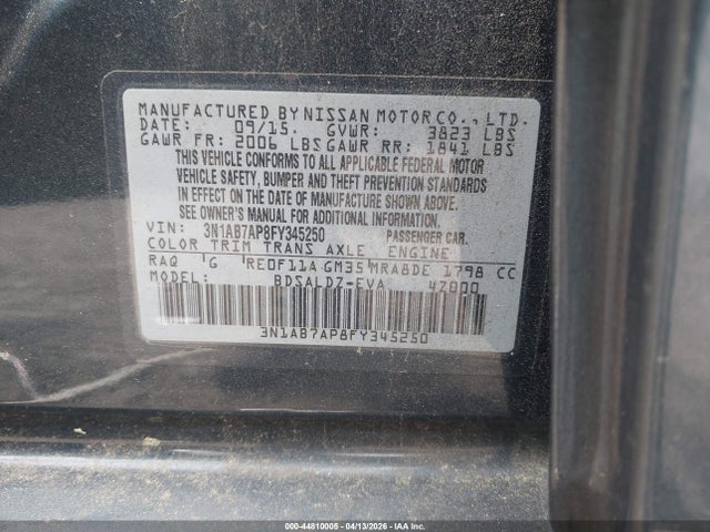Aukcja sprzedaży 2015 Nissan Sentra Sv, vin: 3N1AB7AP8FY345250, numer aukcji: 44810005