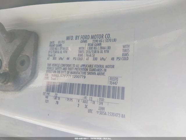 Aukcja sprzedaży 2015 Ford Transit Connect Xlt, vin: NM0LS7F77F1200779, numer aukcji: 44810011