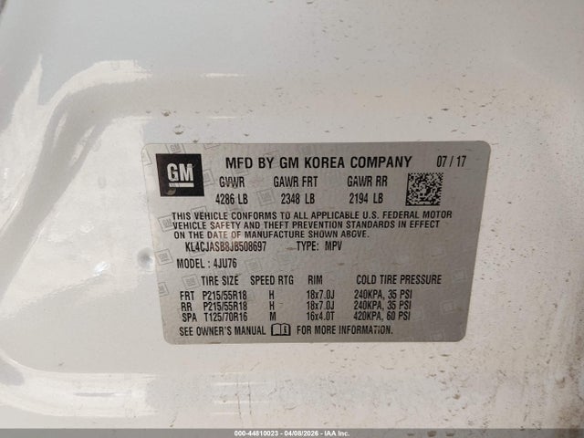 Продажа на аукционе авто 2018 Buick Encore Preferred, vin: KL4CJASB8JB508697, номер лота: 44810023