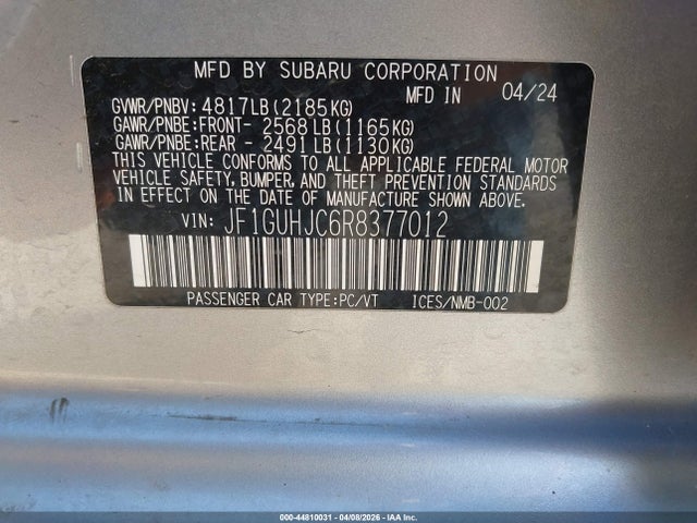 2024 Subaru Impreza Rs 5-door მანქანა იყიდება აუქციონზე, vin: JF1GUHJC6R8377012, აუქციონის ნომერი: 44810031