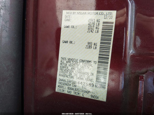 2011 NISSAN ALTIMA 1N4AL2AP3BN442589 Photo 8