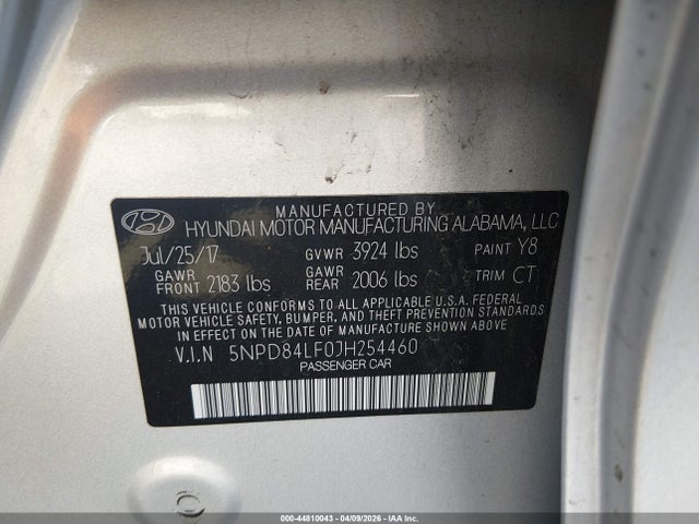 44810043 :رقم المزاد ، 5NPD84LF0JH254460 vin ، 2018 Hyundai Elantra Value Edition مزاد بيع