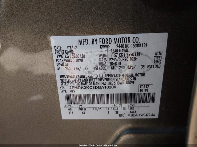 Aukcja sprzedaży 2013 Ford Edge Limited, vin: 2FMDK3KC3DBA18206, numer aukcji: 44810044