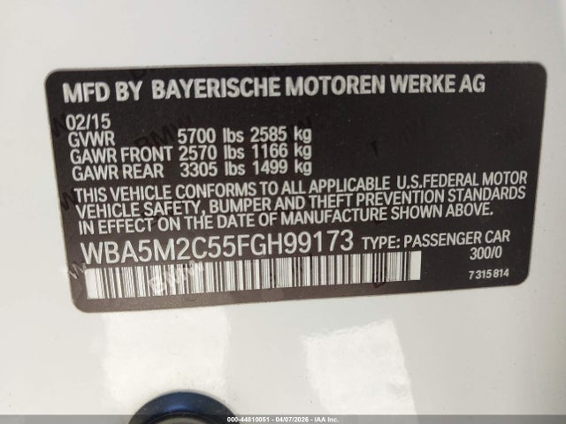 Продаж на аукціоні авто 2015 Bmw 535i Gran Turismo, vin: WBA5M2C55FGH99173, номер лоту: 44810051