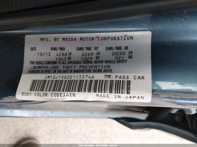 44810084 :رقم المزاد ، JM1GJ1V62E1155746 vin ، 2014 Mazda Mazda6 I Touring مزاد بيع
