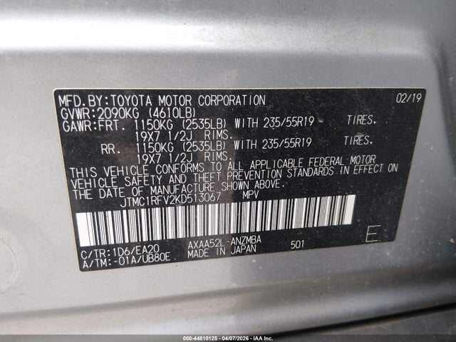 Toyota Rav4 Xle Premium 2019 JTMC1RFV2KD513067 Image 9