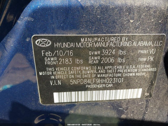 Продаж на аукціоні авто 2017 Hyundai Elantra Limited, vin: 5NPD84LF9HH023101, номер лоту: 44810138