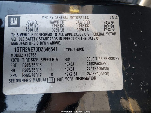 Продажа на аукционе авто 2013 Gmc Sierra 1500 Sle, vin: 1GTR2VE70DZ346541, номер лота: 44810151