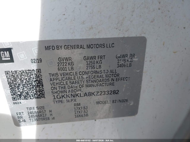 Aukcja sprzedaży 2019 Gmc Acadia Sle-1, vin: 1GKKNKLA8KZ233282, numer aukcji: 44810152