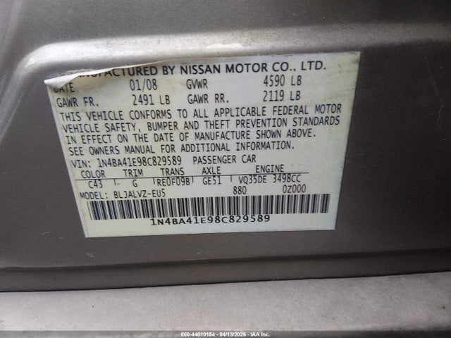 Aukcja sprzedaży 2008 Nissan Maxima 3.5 Se, vin: 1N4BA41E98C829589, numer aukcji: 44810154