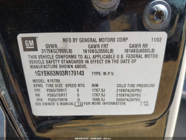 2003 CADILLAC ESCALADE 1GYEK63N93R179143 Photo 8