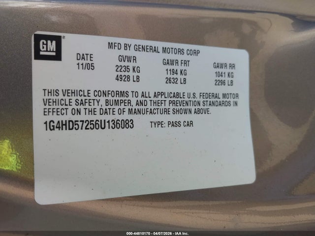 Aukcja sprzedaży 2006 Buick Lucerne Cxl, vin: 1G4HD57256U136083, numer aukcji: 44810170
