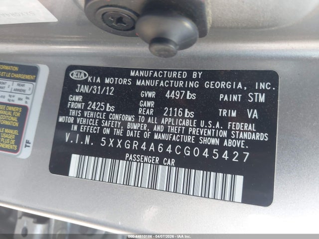 Продажа на аукционе авто 2012 Kia Optima Sx, vin: 5XXGR4A64CG045427, номер лота: 44810186