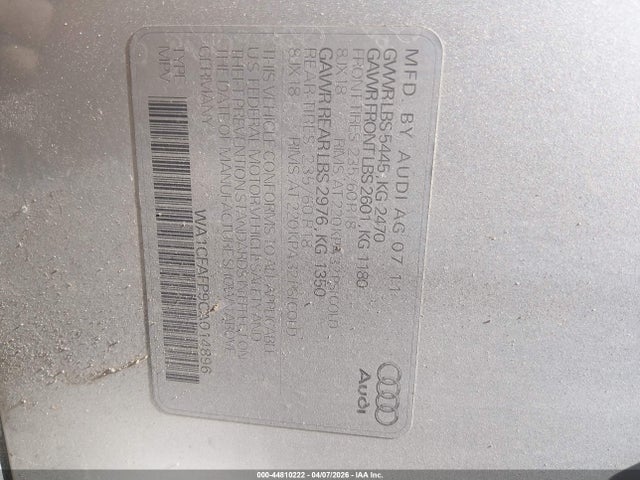 44810222 :رقم المزاد ، WA1CFAFP9CA014896 vin ، 2012 Audi Q5 2.0t Premium مزاد بيع