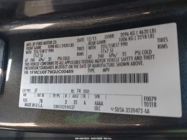 2016 FORD ESCAPE 1FMCU0F79GUC00489 Photo 8